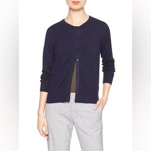 Banana Republic Factory Navy Round Crew Neck Button Cardigan Premium Luxe | sz L
